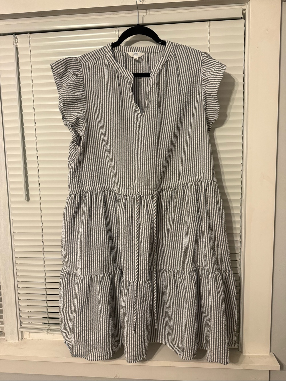 Women’s Plus Striped Tiered Cotton Dress - White & Black
